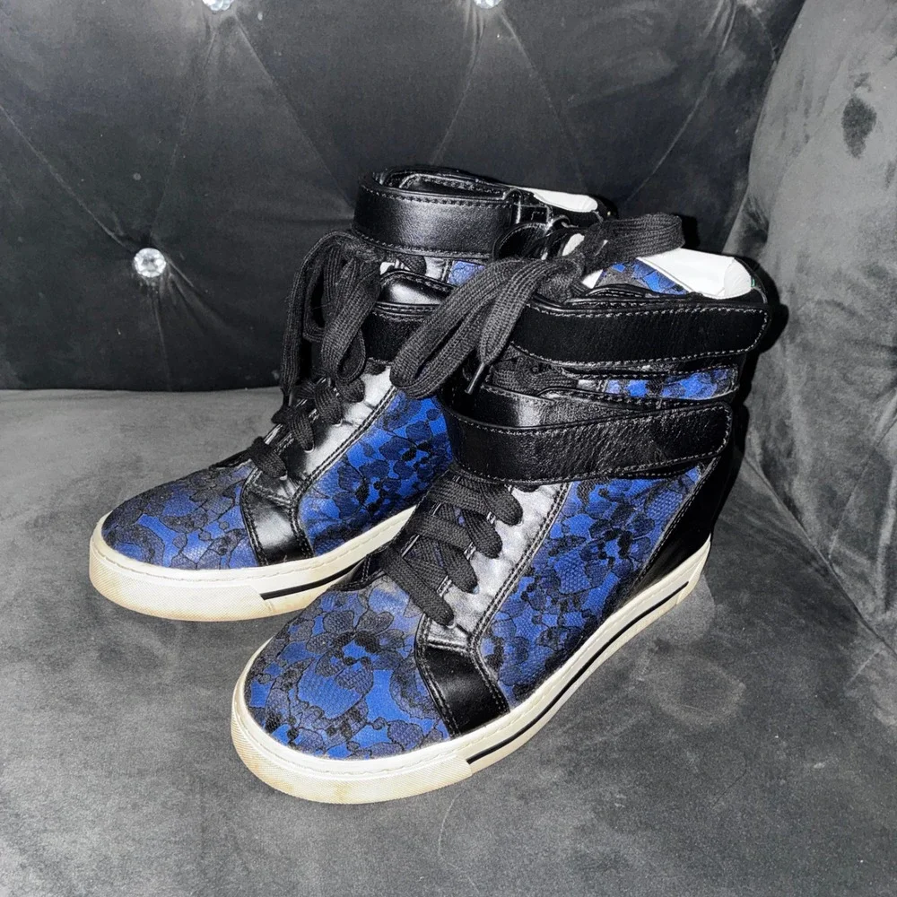 Marc by Marc Jacobs Blue Lace Leather Wedge Sneakers High Top MBMJ Shoes